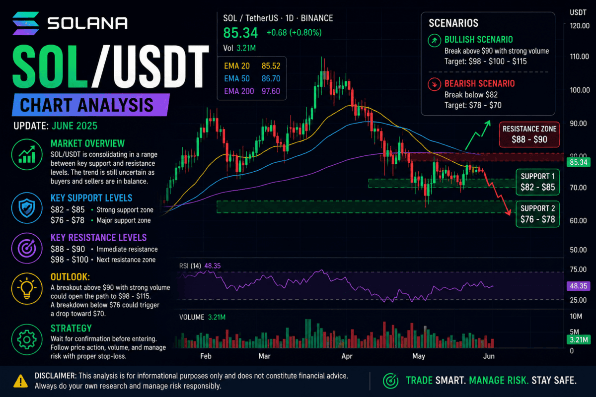 grafik analisa teknikal SOL/USDT terbaru