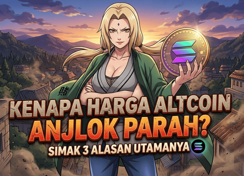 sunade memegang koin Solana dengan latar belakang pasar kripto yang sedang anjlok